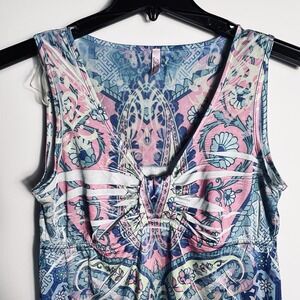 Kiara Dress Womens Lg Pink Blue Paisley Sleeveless Boho Stretch Satiny Feel Knit